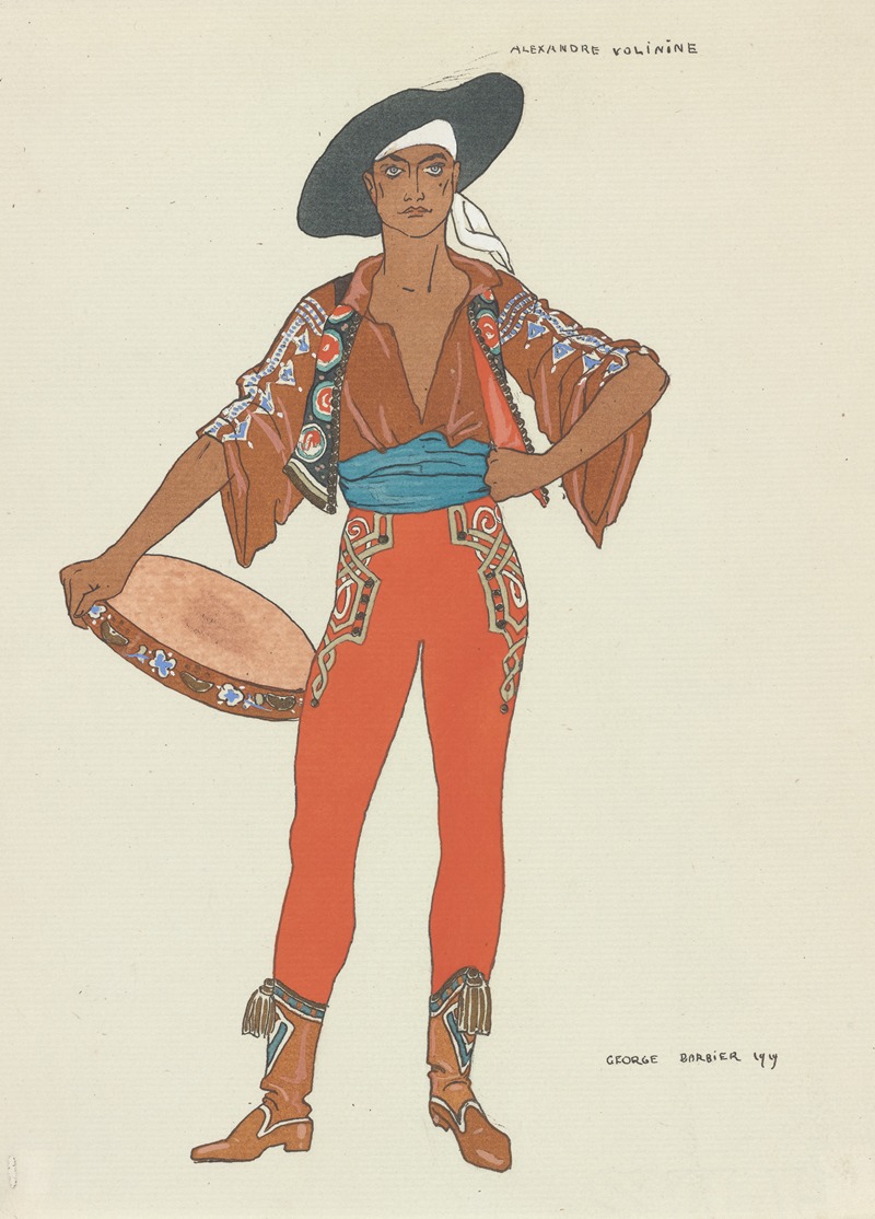 George Barbier - Costume design drawing for Alexandre Volinine as le Bohémien in Amarylla, Ballet de Glazounow