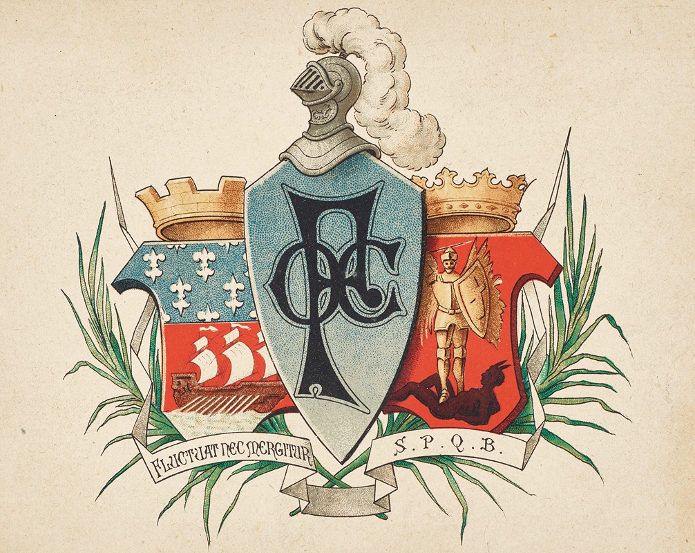 Anonymous - Initials P.O.C. flanked by coat of arms of the cities of Paris and Brussels