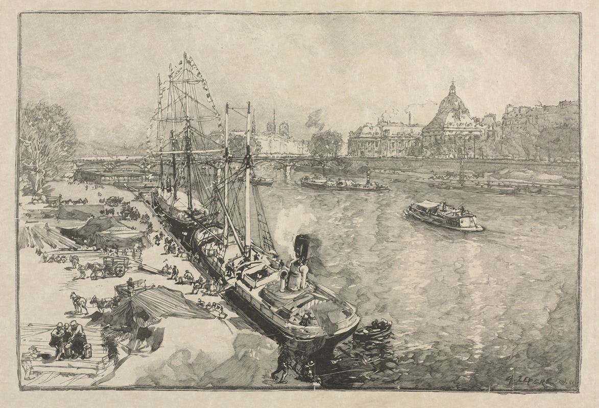 Auguste Louis Lepère - Large Steamer Ship at Dock, Paris