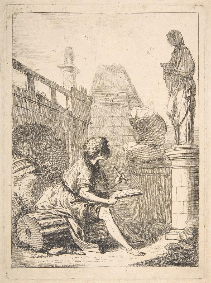 Charles Hutin - Boy Sketching Ruins