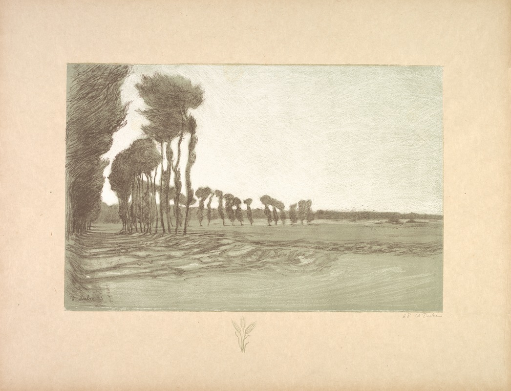 Charles Marie Dulac - Landscape, Plate 5, Remarque, Three Stalks of Wheat