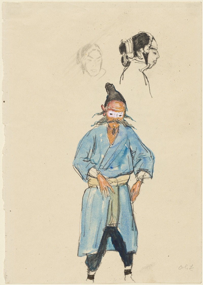 Emil Orlik - Chinese Actor and Two Sketches of a Woman’s Head