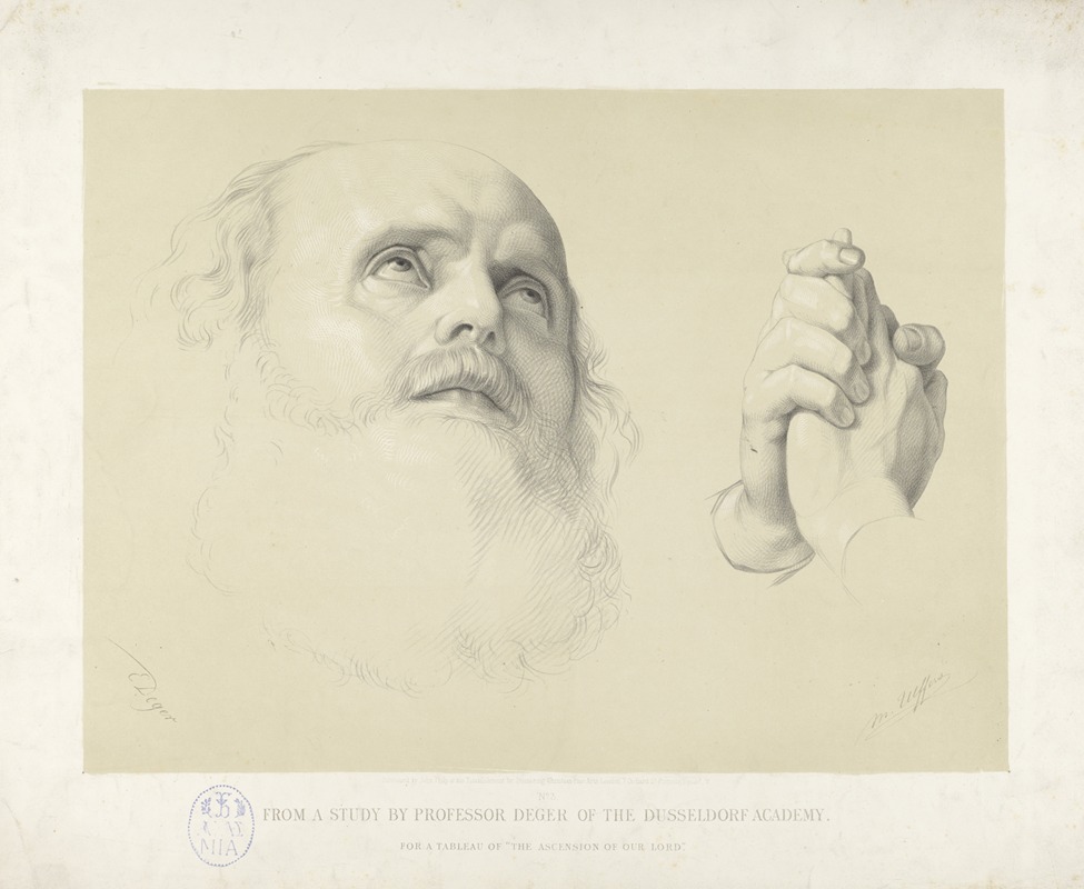 Ernst Deger - Head of a bearded man (left) study of folded hands (right)