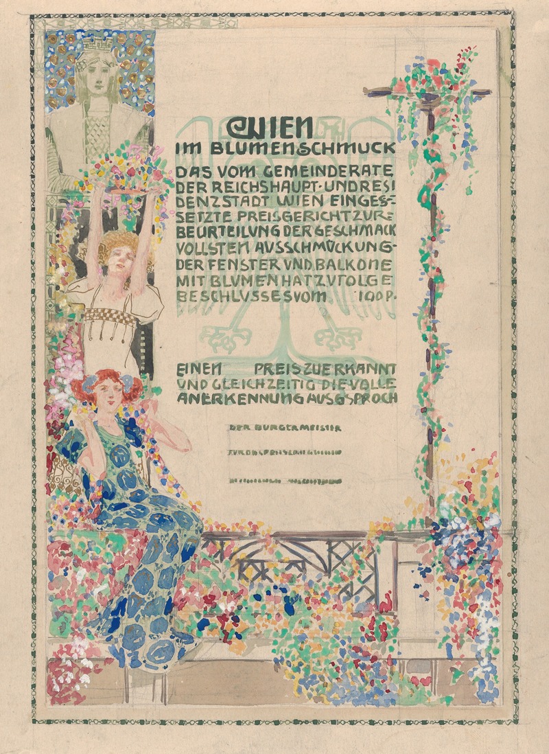 Erwin Puchinger - Design for a certificate, awarded by the city of Vienna for the most beautiful floral balcony decorations.