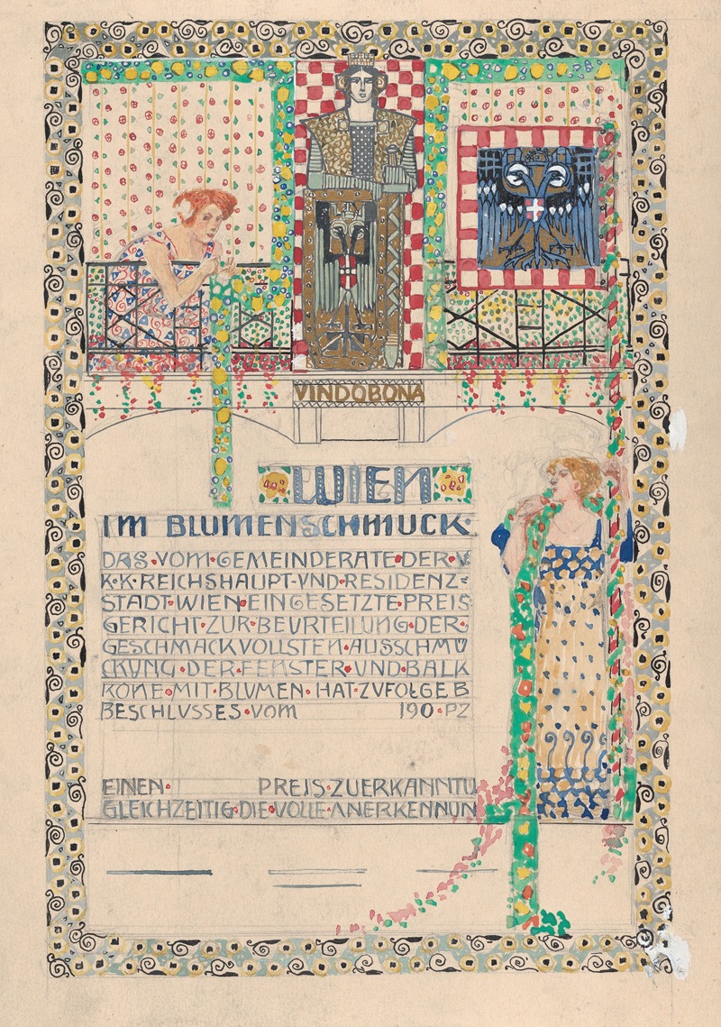 Erwin Puchinger - Design for a certificate, awarded by the city of Vienna for the most beautiful floral balcony decorations