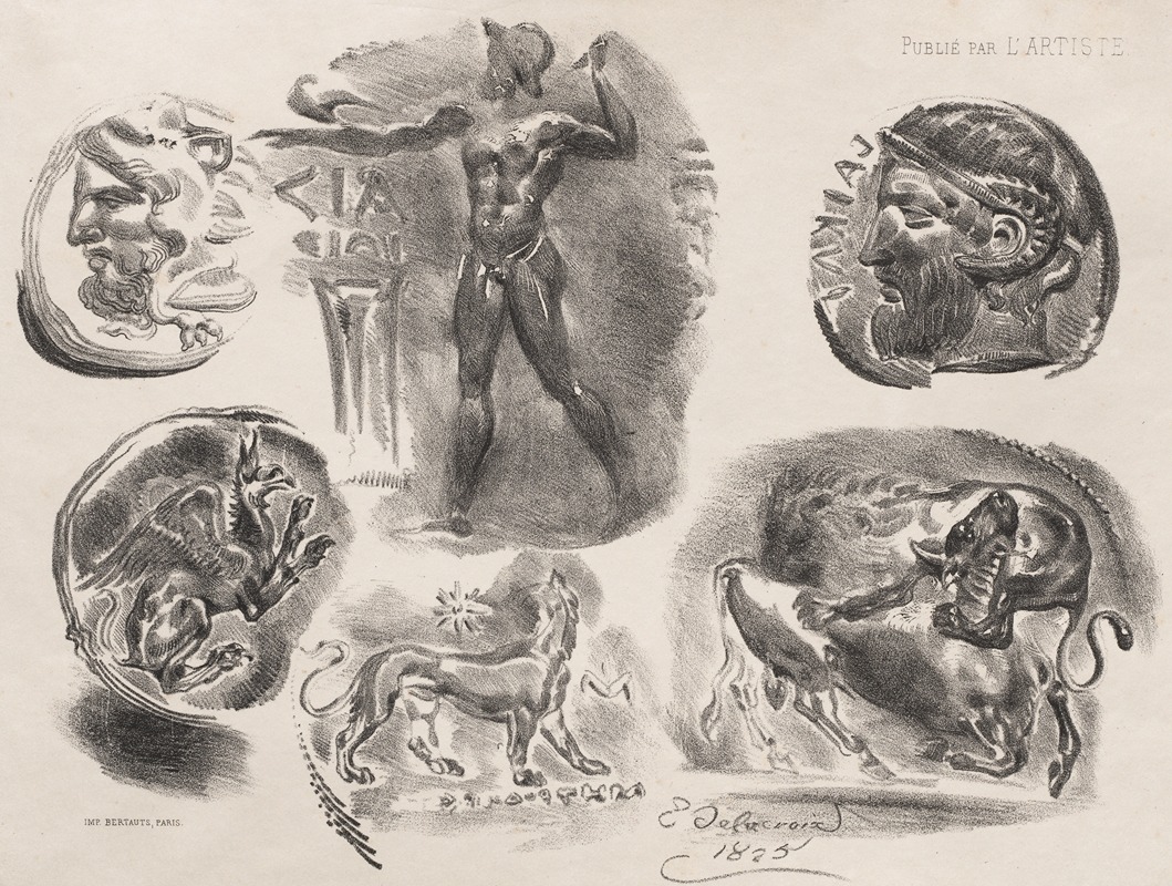 Eugène Delacroix - Sheet of Six Antique Coins