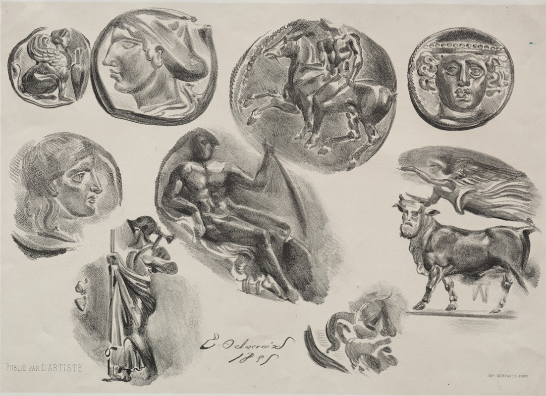 Eugène Delacroix - Sheet with Nine Antique Medals