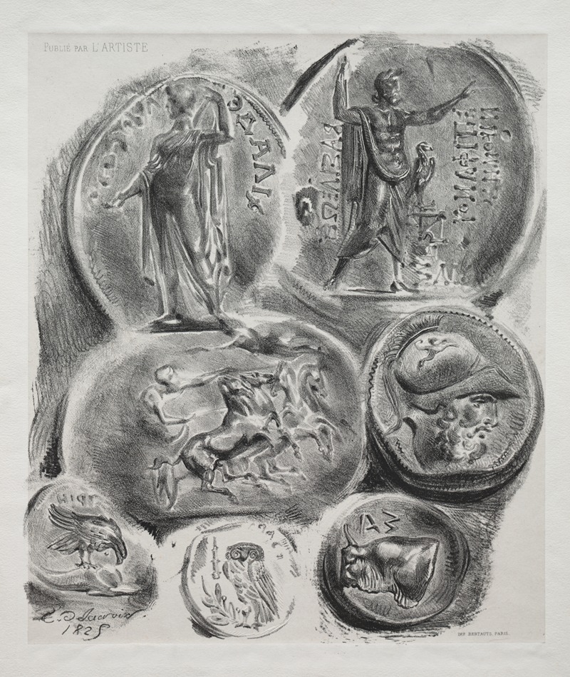 Eugène Delacroix - Sheet with Seven Antique Medals