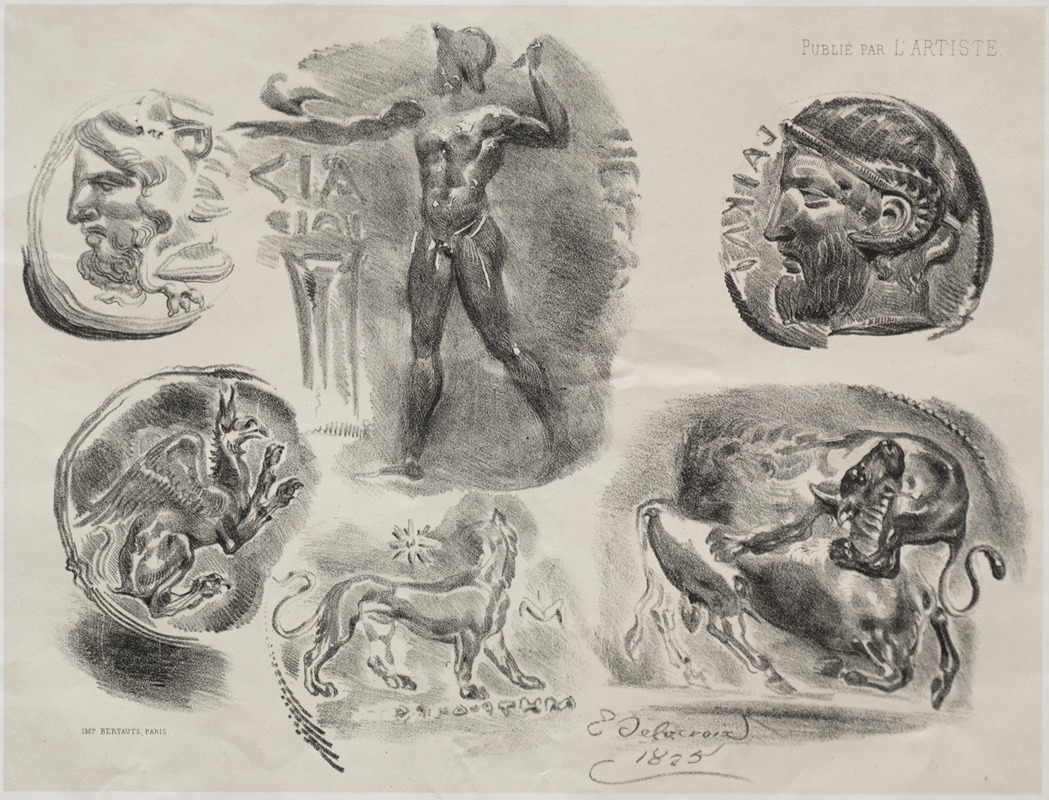 Eugène Delacroix - Sheet with Six Antique Medals