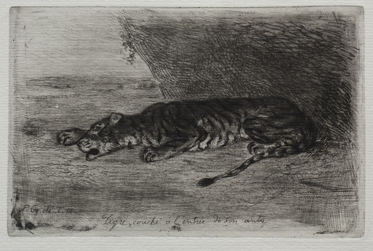 Eugène Delacroix - Tiger Sleeping at the Entrance to His Lair