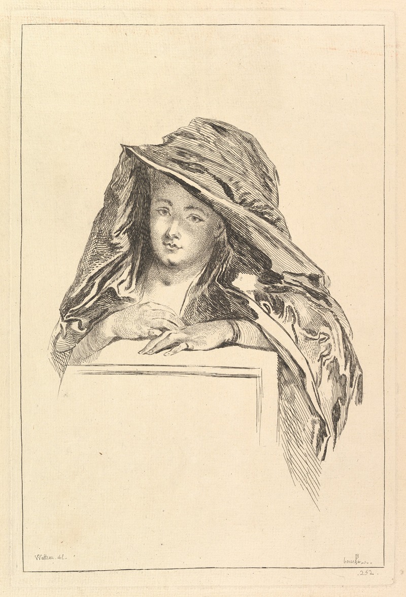 François Boucher - Bust Portrait of a Woman wearing a Hooded Mantle