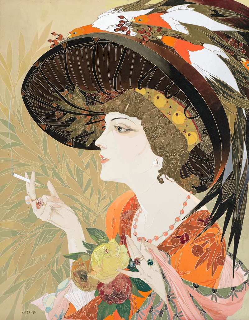 Georges de Feure - Femme en buste fumant de profil