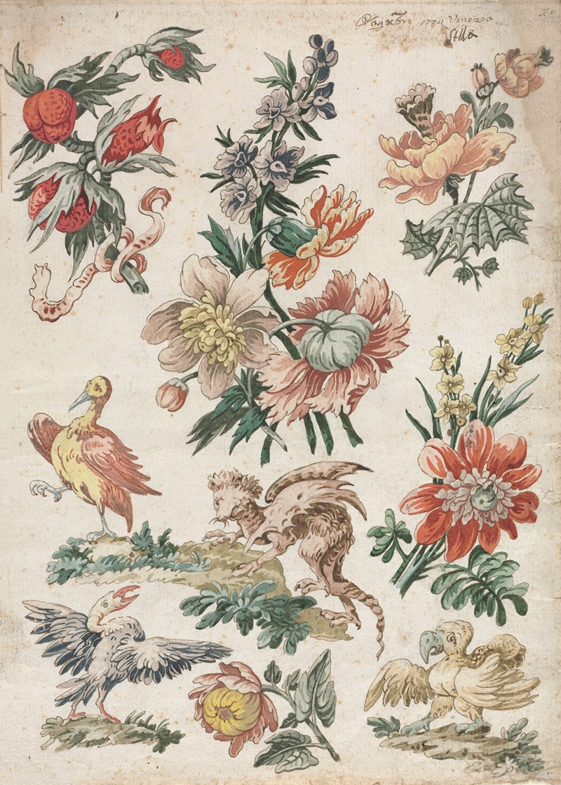 Giacomo Cavenezia - Floral Designs with Birds and Griffon