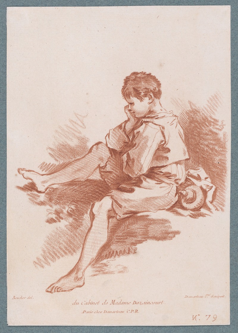 Gilles Demarteau - Young peasant boy seated facing left