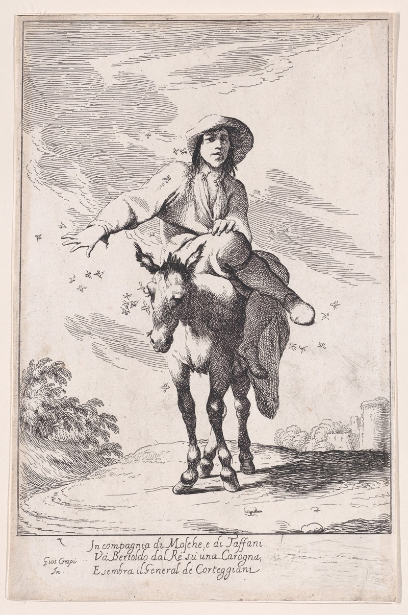 Giuseppe Maria Crespi - Plate 1; Bertoldo riding a donkey