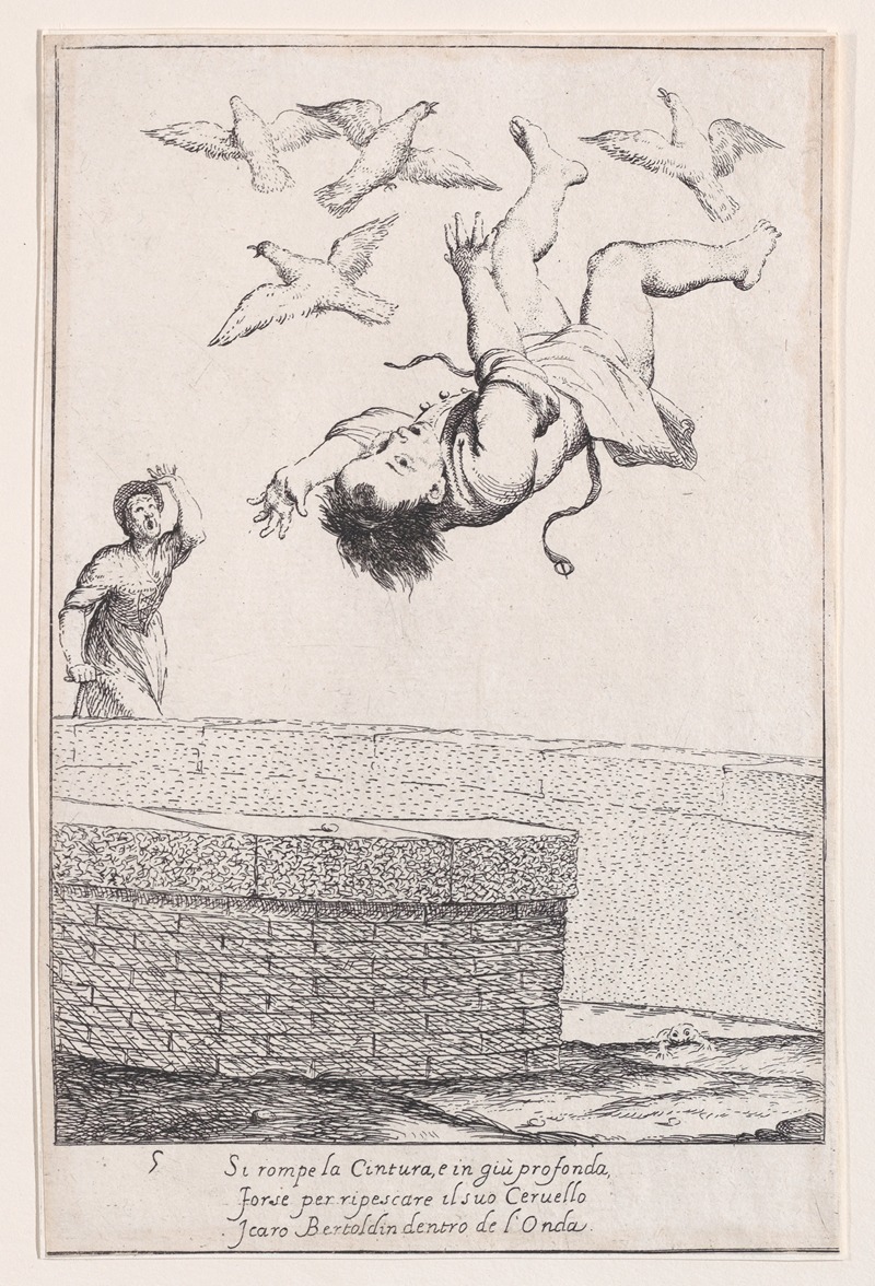 Giuseppe Maria Crespi - Plate 11; Bertoldino falling into the fish pond