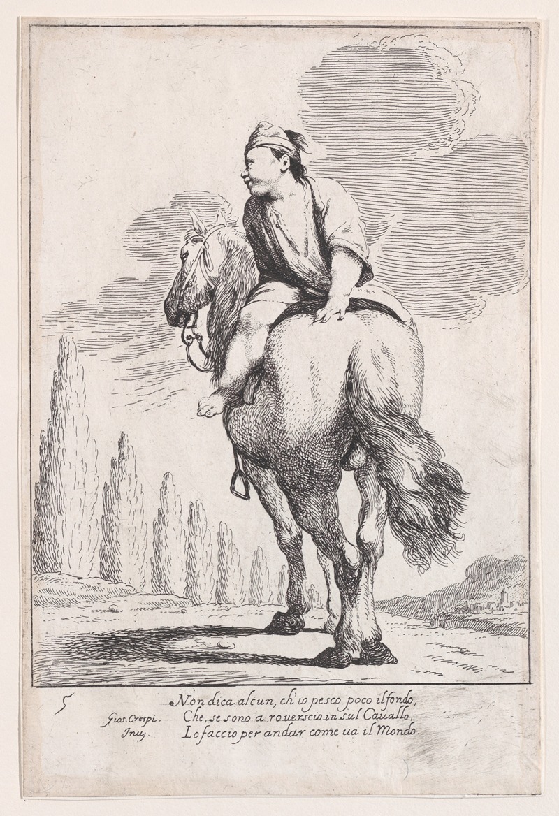 Giuseppe Maria Crespi - Plate 19; Cacasenno riding a horse backwards