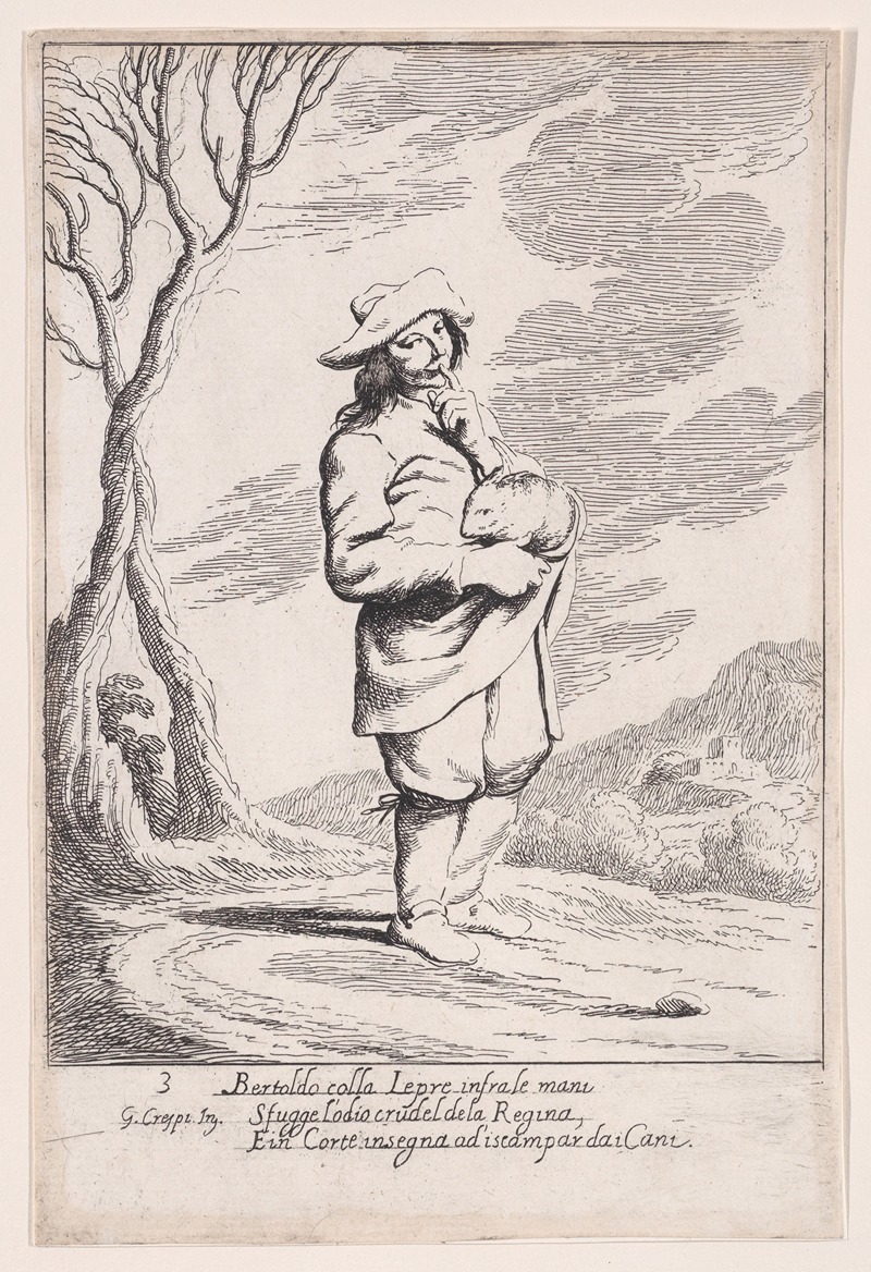 Giuseppe Maria Crespi - Plate 3; Bertoldo holding a hare in his hand