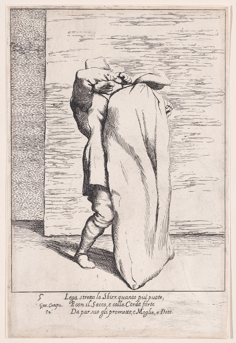 Giuseppe Maria Crespi - Plate 5; Bertoldo putting the jailor into the sack