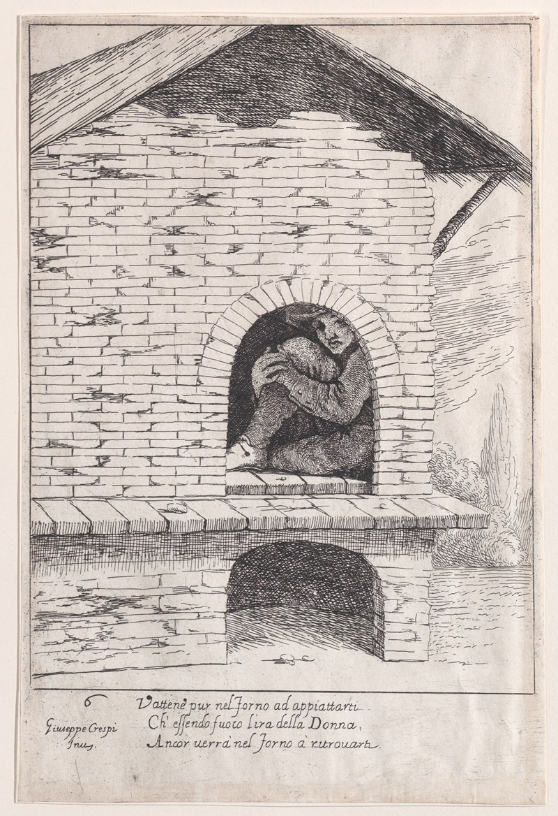 Giuseppe Maria Crespi - Plate 6; Bertoldo hidden in a furnace