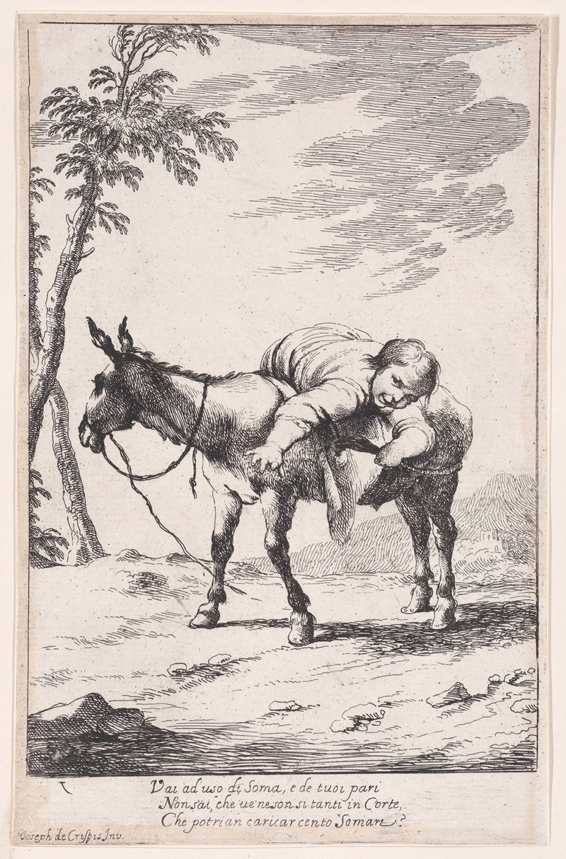 Giuseppe Maria Crespi - Plate 7; Bertoldino lying on a donkey