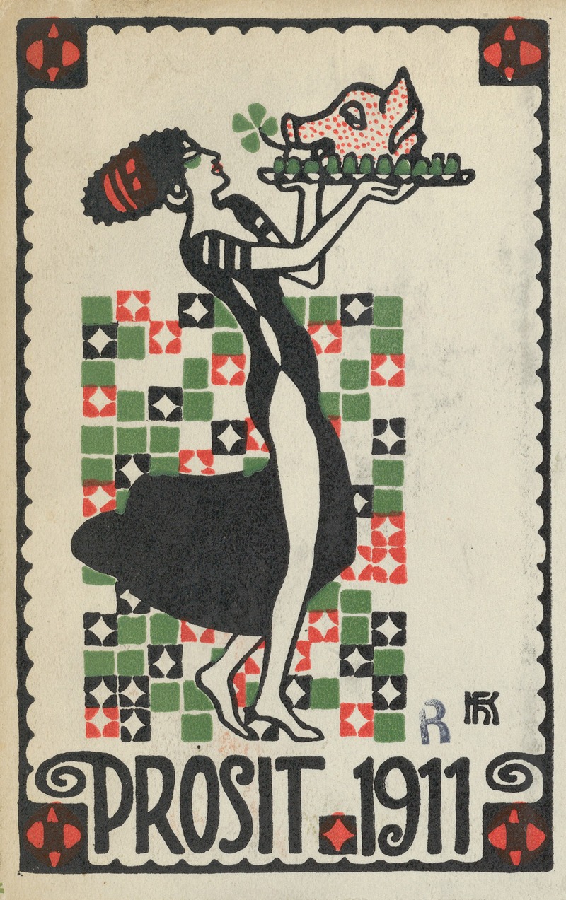 Hans Kalmsteiner - New Years Card; Cheers 1911 (Prosit)