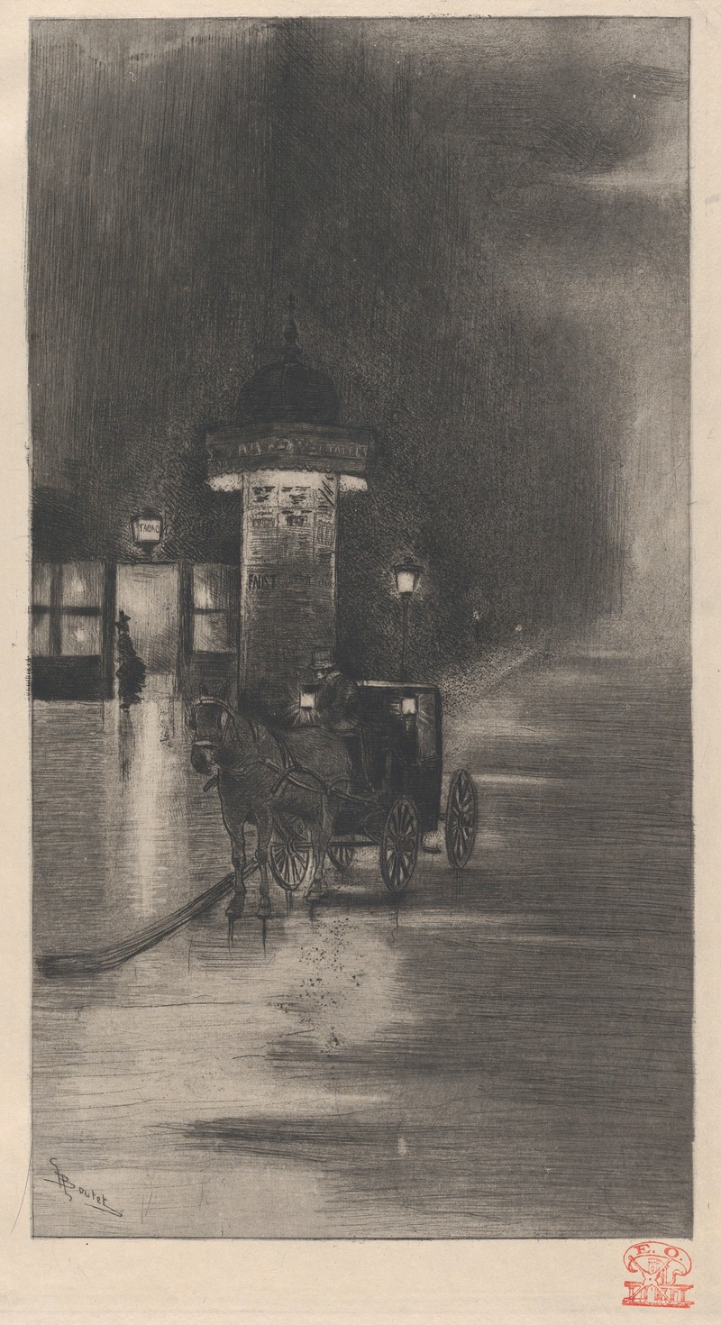 Henri Boutet - Kiosk and Carriage on a Rainy Night