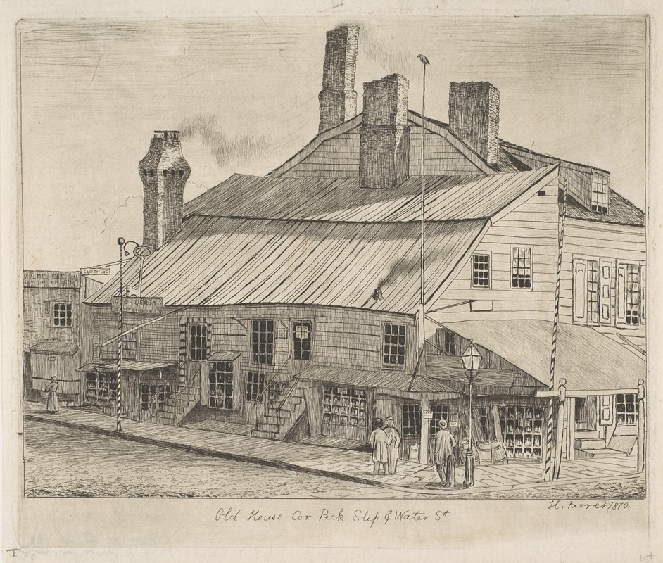 Henry Farrer - Old House, Corner of Peck Slip and Water Street, from ‘Scenes of Old New York’