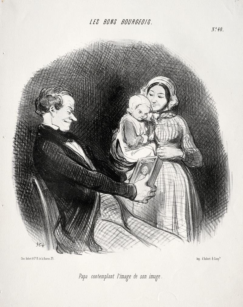 Honoré Daumier - Papa contemplates a likeness of his likeness