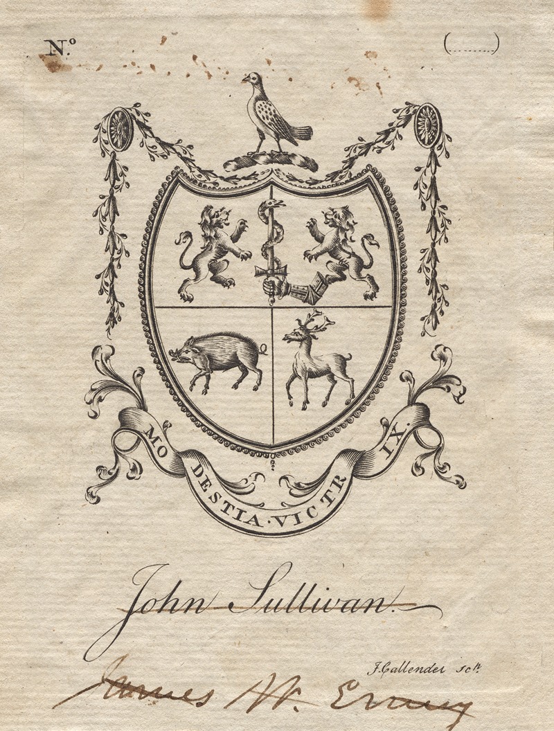 Joseph Callender - Coat of Arms with John Sullivan inscribed below