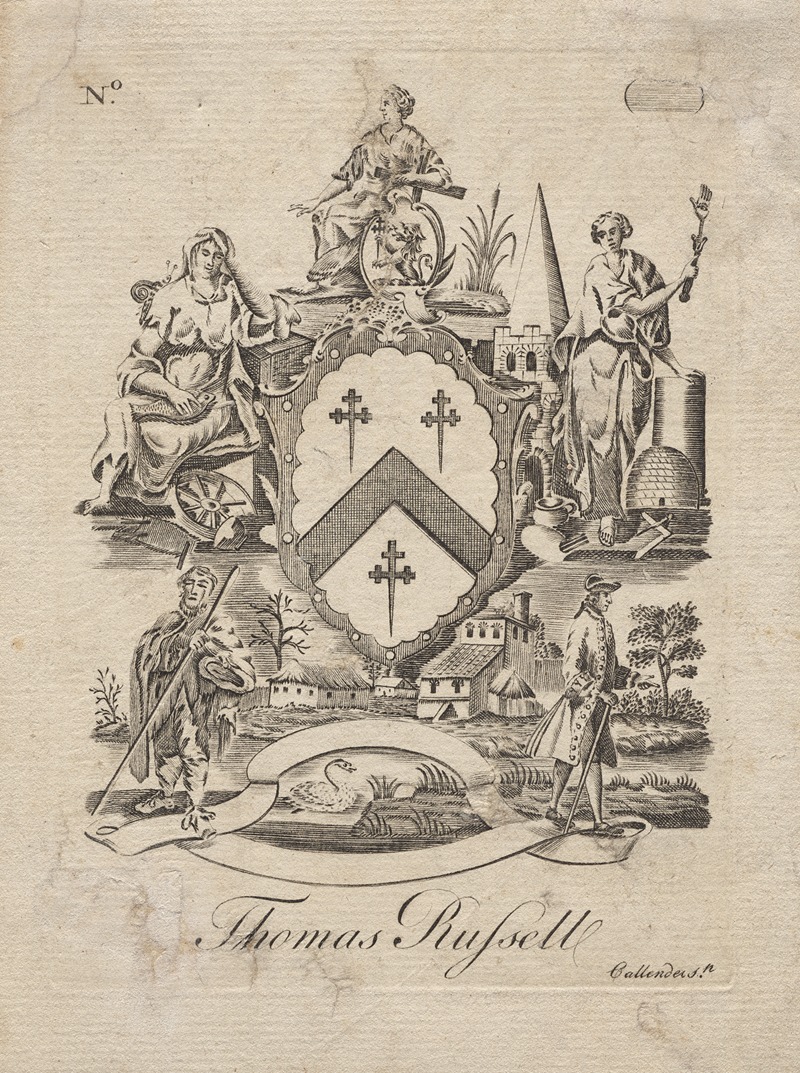 Joseph Callender - Coat of Arms with Thomas Russell inscribed below