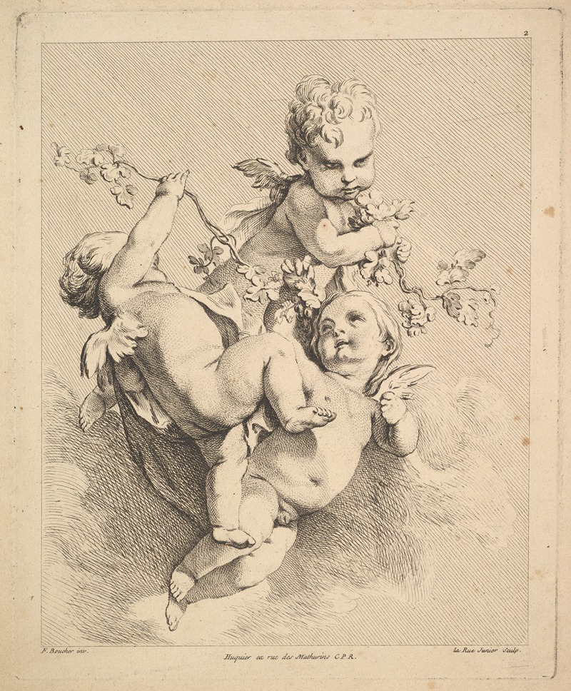 Louis-Felix de La Rue - Three Cupids Playing with Vine Branches (After F. Boucher)