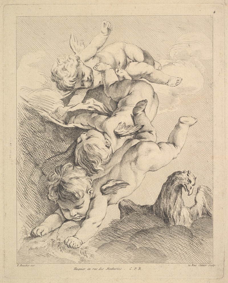 Louis-Felix de La Rue - Three Cupids Turning a Somersault, an Eagle on the Right (After F. Boucher)