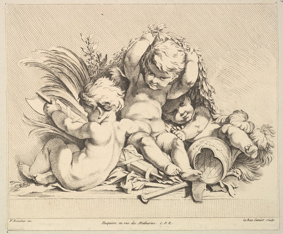 Louis-Felix de La Rue - Three Cupids with Military Trophies (After F. Boucher)