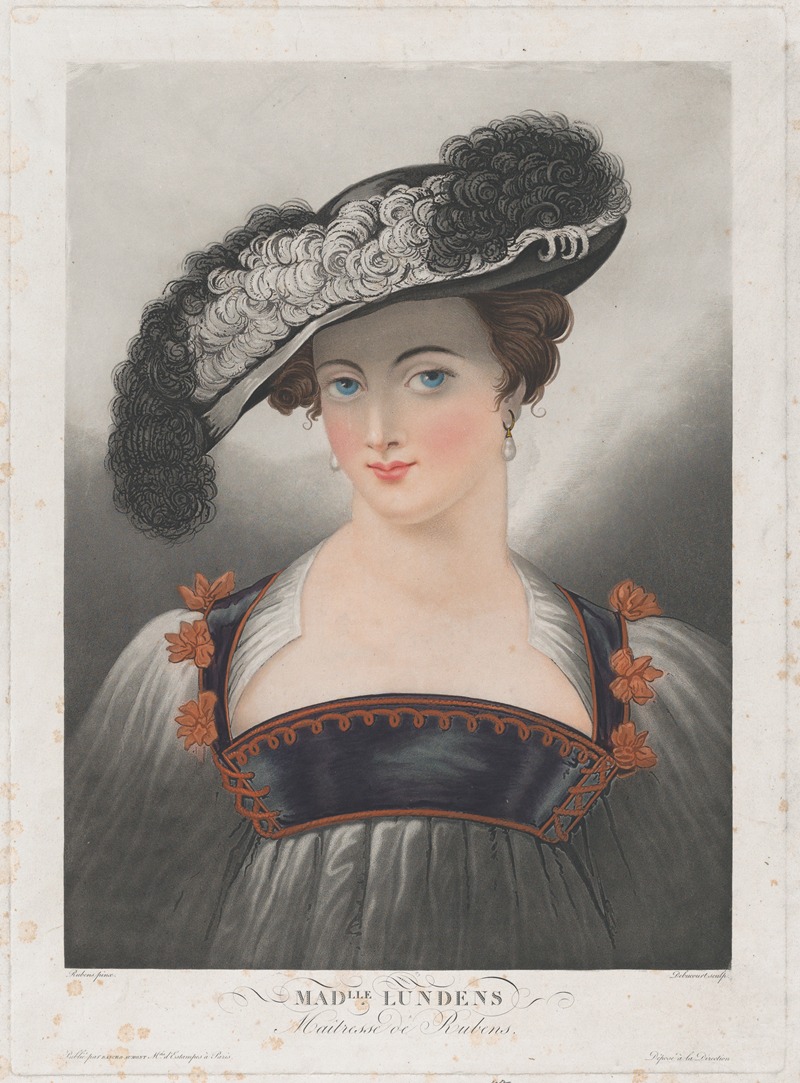 Louis Philibert Debucourt - Portrait of Susanna Lunden, wearing wide-brimmed hat with feathers