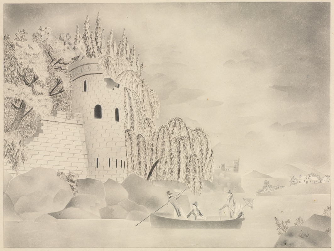 Mary Altha Nims - The Lonely Tower (Castle on a River with Willows and a Boat)