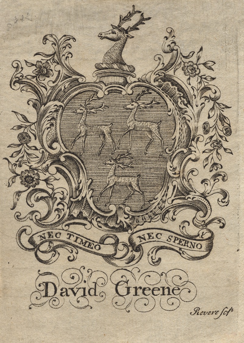 Paul Revere II - Coat of Arms with David Greene inscribed below