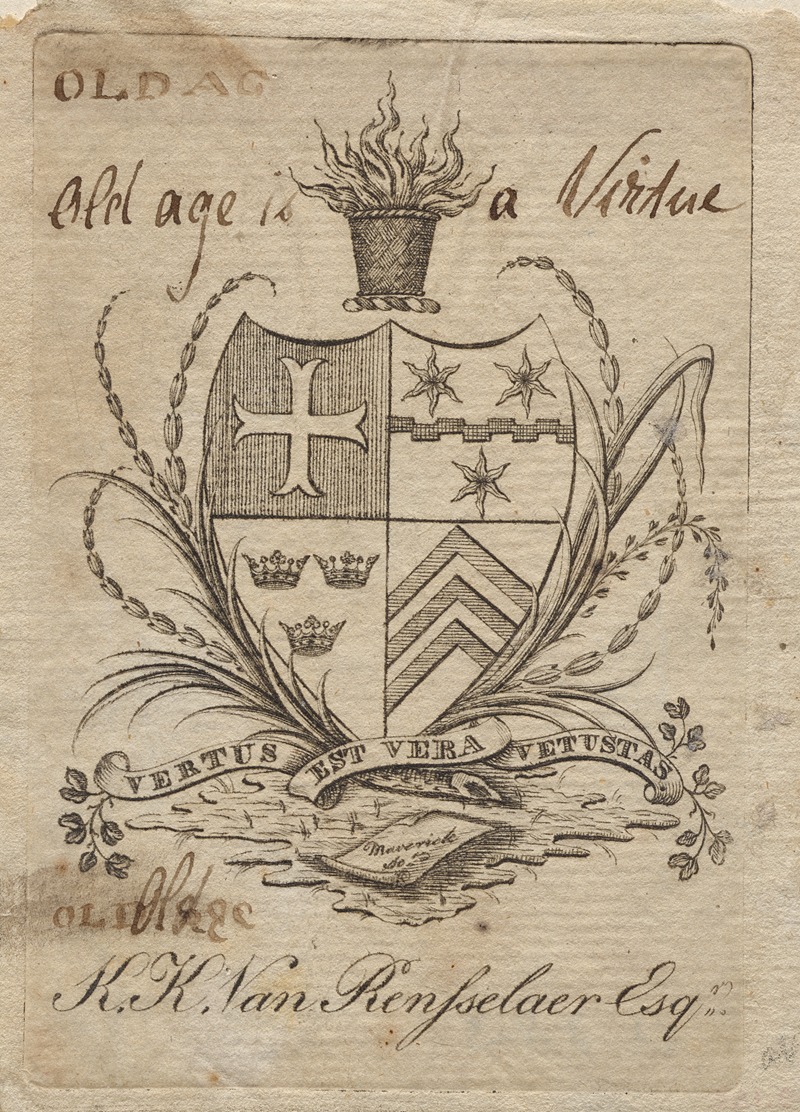 Peter Rushton Maverick - Coat of Arms with K. K. Van Rensselaer, Esq. inscribed below