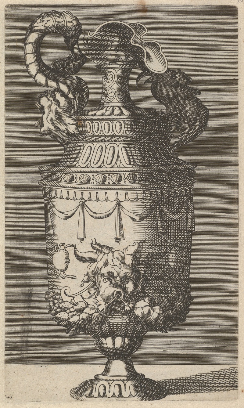 René Boyvin - Vase with a Mask, Garlands and Two Crabs