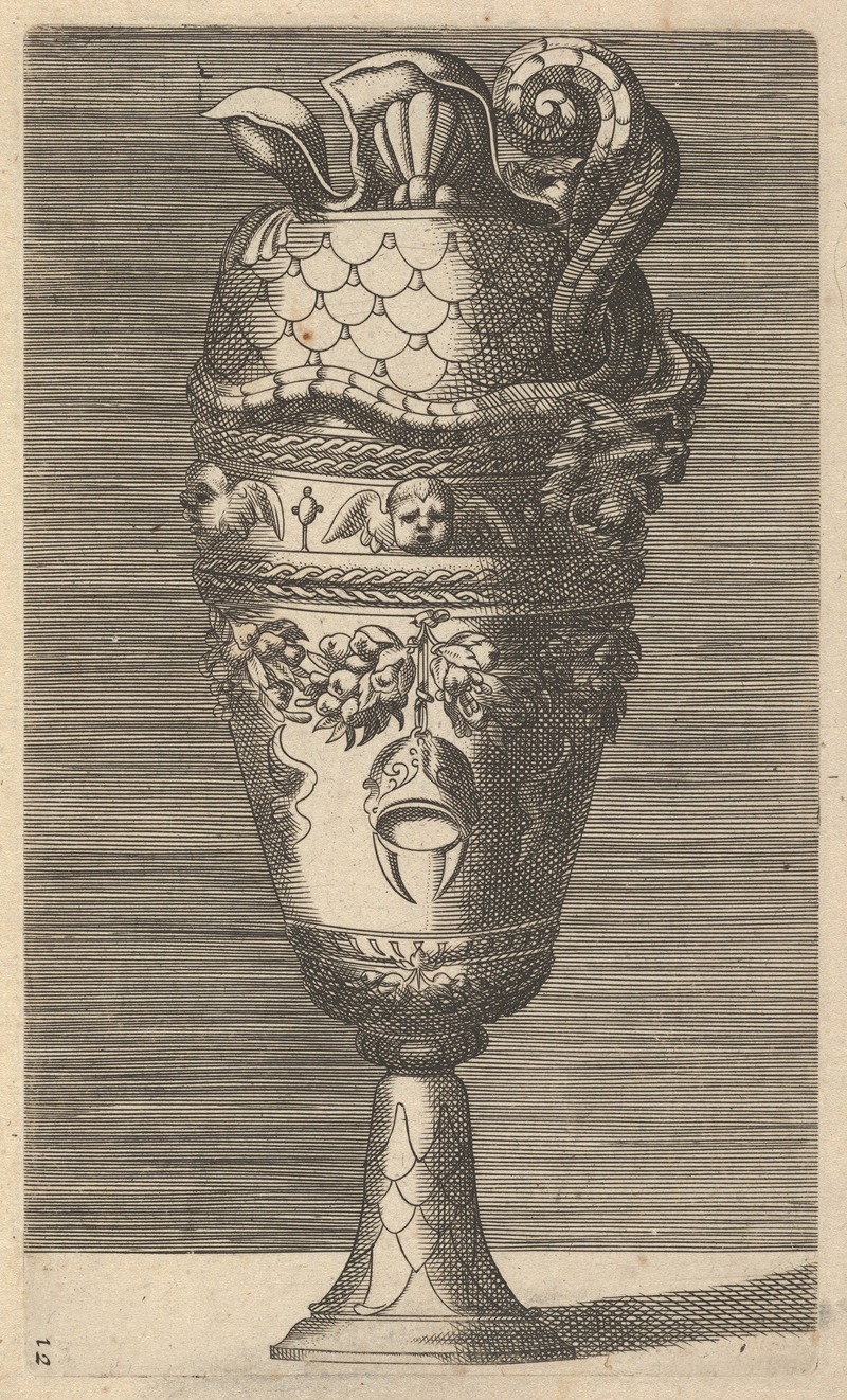 René Boyvin - Vase with Cherubs and a Helmet