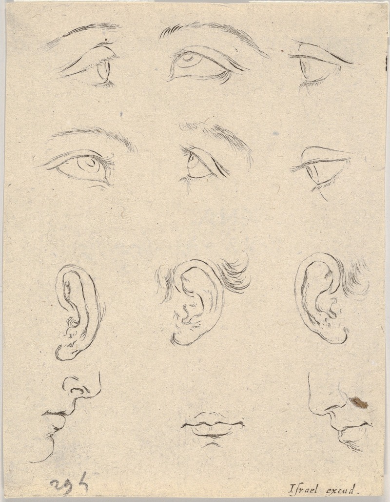 Stefano Della Bella - Plate 3; six eyes, three Ears, two Profiles, and a mouth