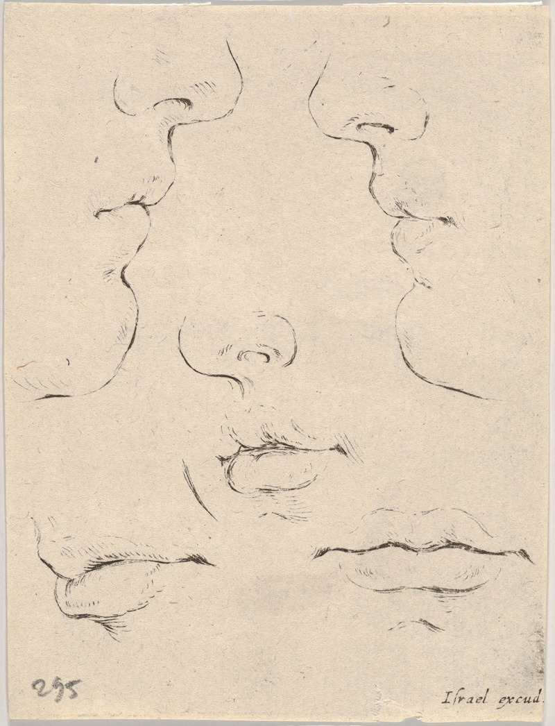 Stefano Della Bella - Plate 4; two profiles and three mouths