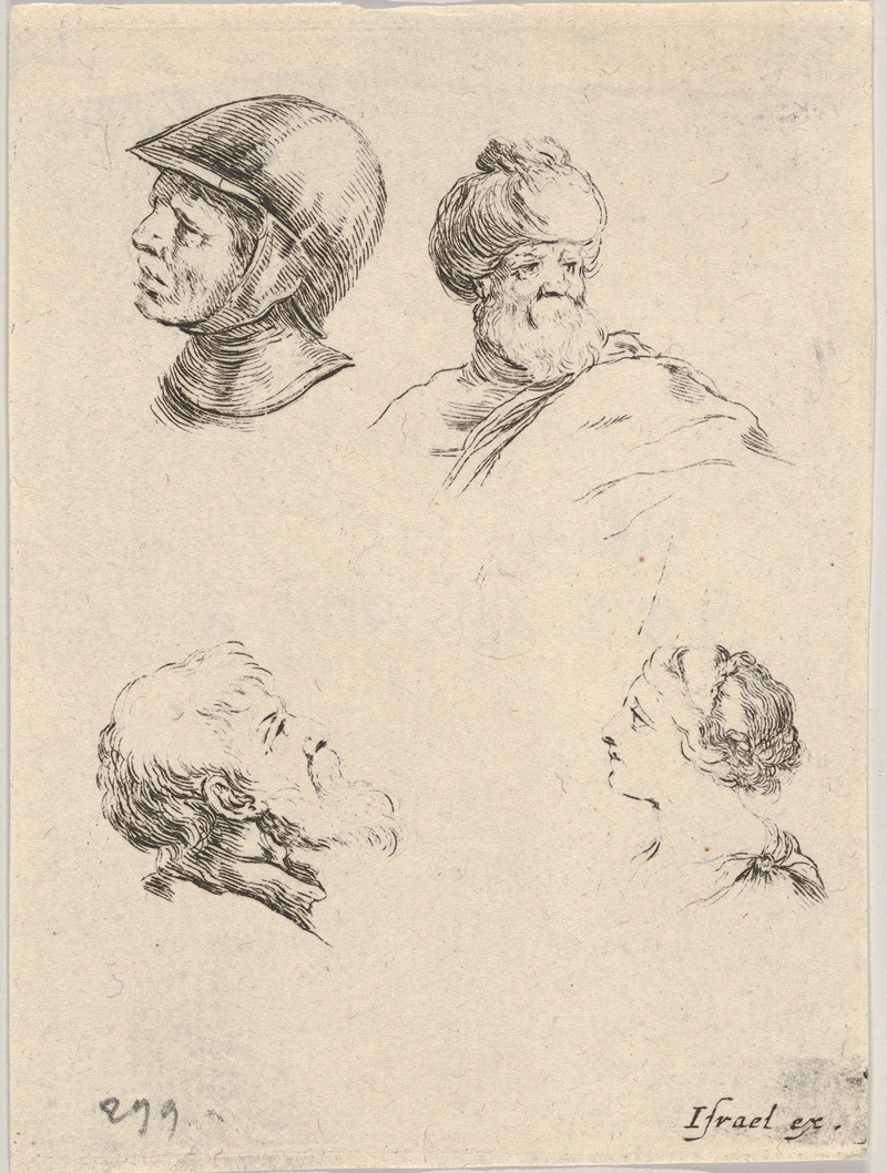 Stefano Della Bella - Plate 8; four small heads