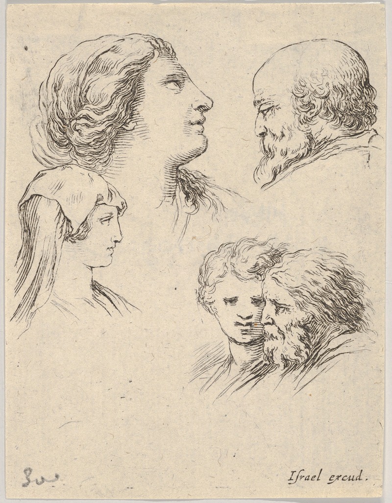 Stefano Della Bella - Plate 9; five heads