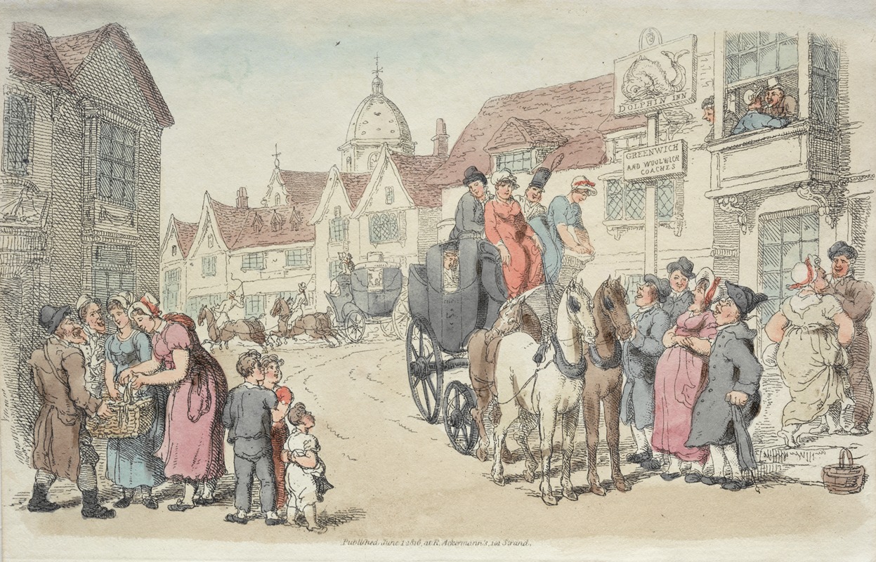 Thomas Rowlandson - Dolphins Inn; Greenwich and Woolwich Coaches