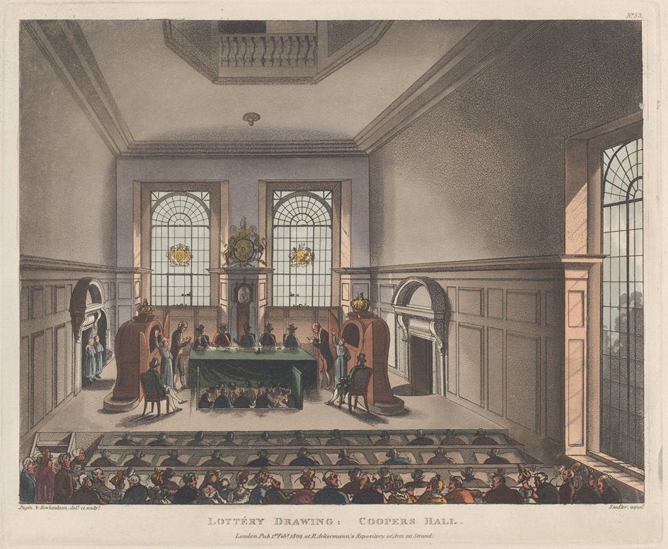 Thomas Rowlandson - Lottery Drawing, Coopers Hall