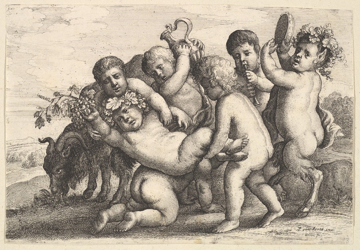 Wenceslaus Hollar - Five boys, two satyrs and a goat