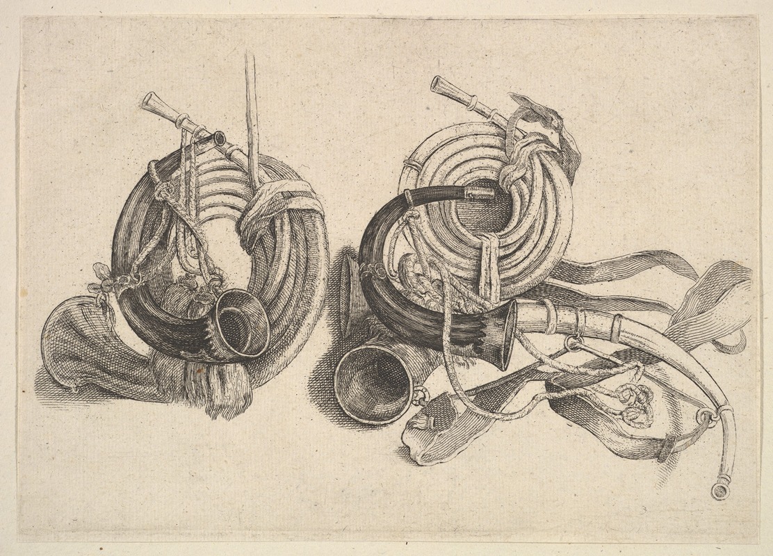 Wenceslaus Hollar - Five hunting horns