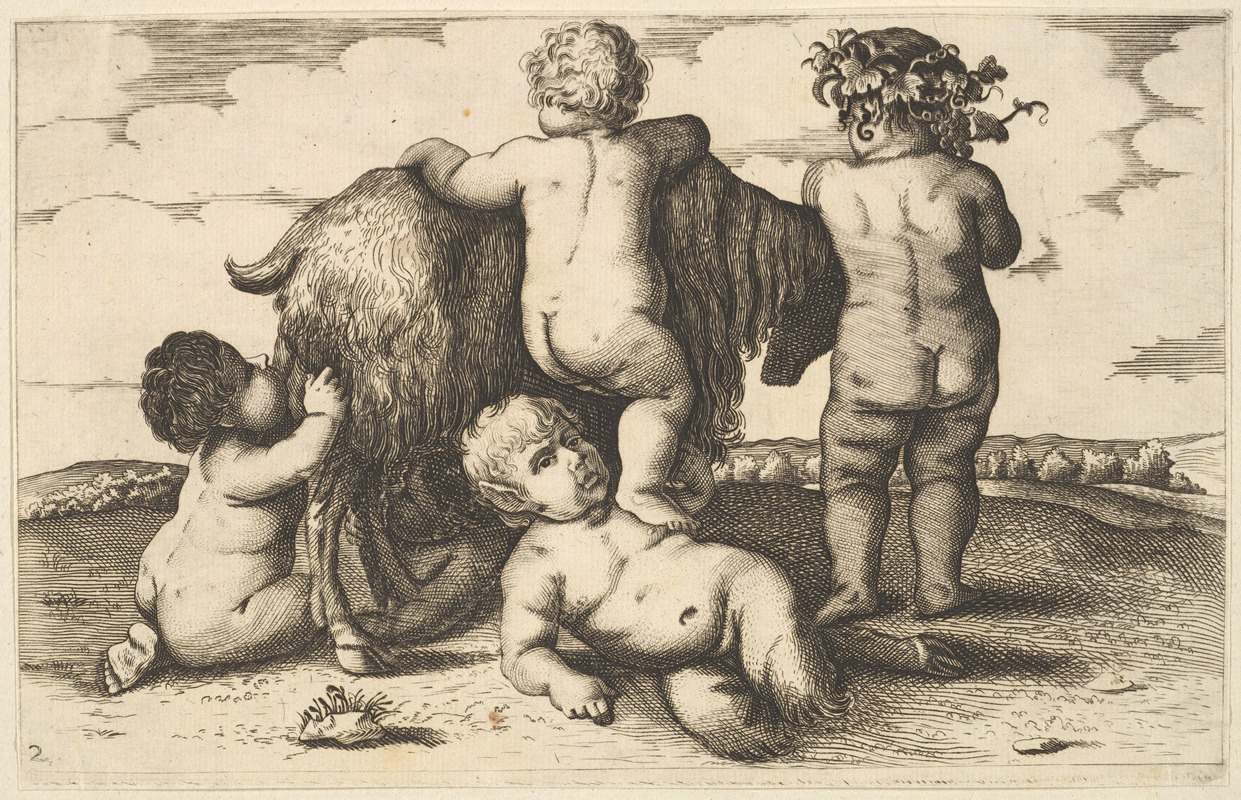 Wenceslaus Hollar - Four boys, a young satyr and a goat.