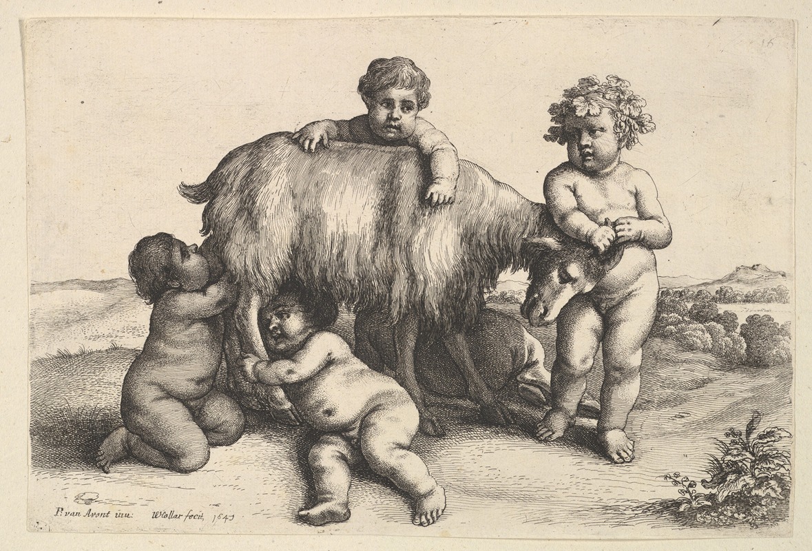 Wenceslaus Hollar - Four boys, a young satyr, and a goat